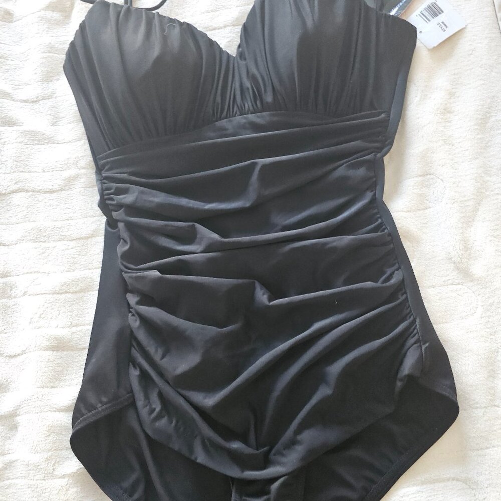 Beautiful black Miracle Suit Sz. 14DD, ladies' one-piece swimsuit, NWT